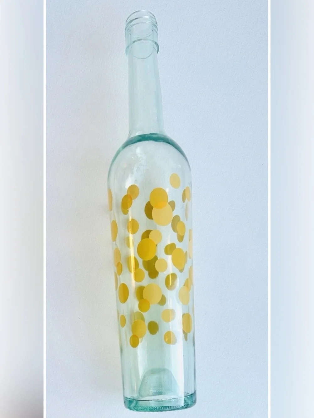 Vintage Mod Dot Yellow Polka Dot Blue Tinted Wine Bottle 750ml 12.5” MCM Italy